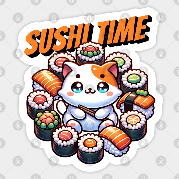 Kawaii Sushi Time Cat Sticker by HolidayBug